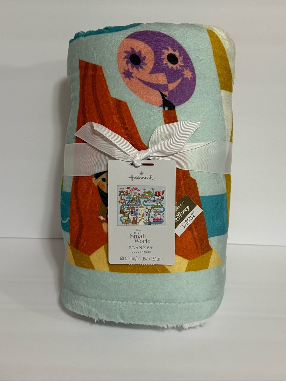 Hallmark Disney Small World Light Blue Plush Throw Blanket 60x50 Inch